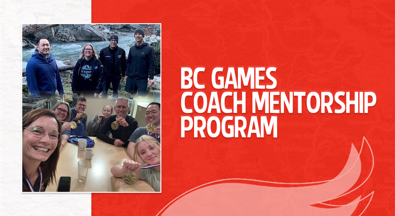 A graphic with two photos featuring members of the BC Games Coach Mentorship Program kick-off weekend.