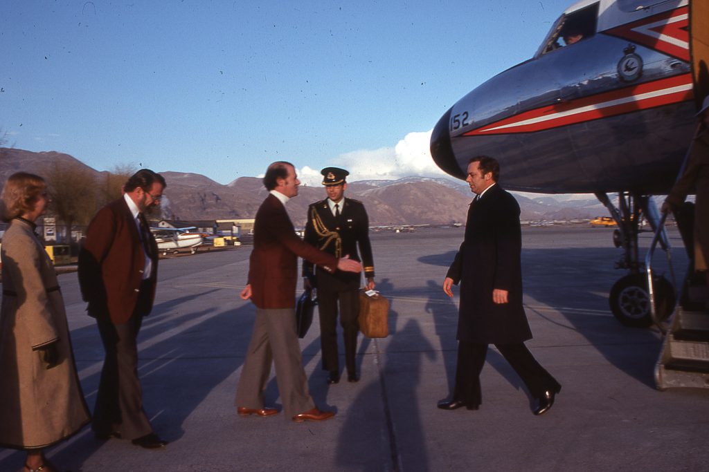 Dignitaries arrive by plane at the Kamloops 1979 BC Winter Games.
