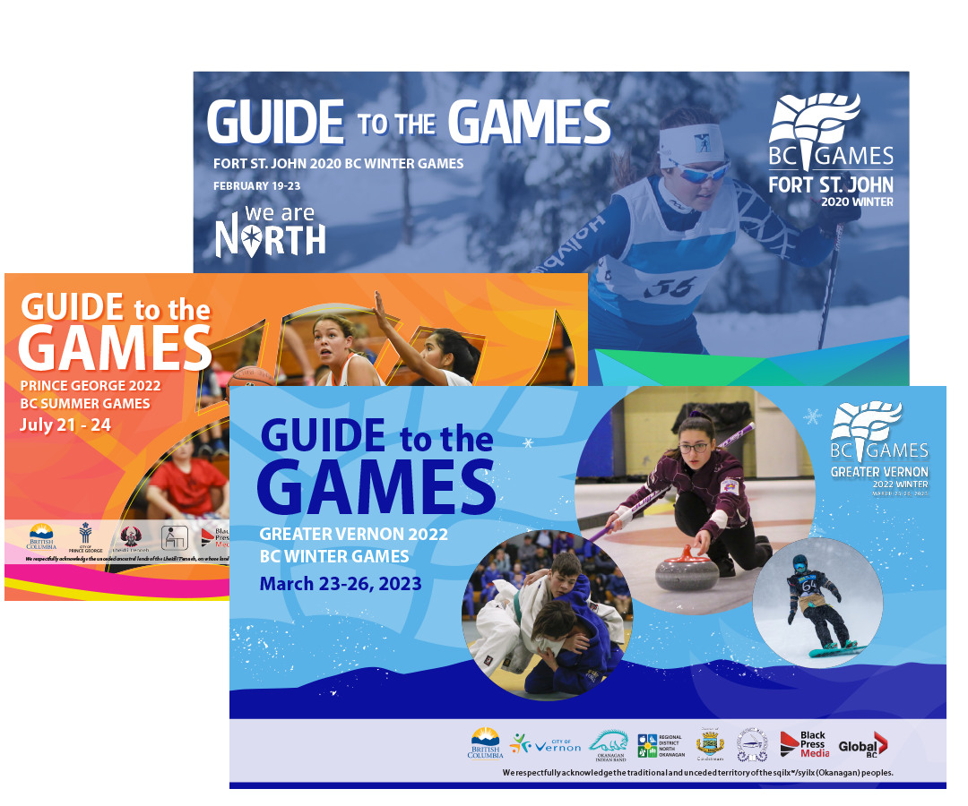 Covers of the Guide to the Games document from 2020, 2022 and 2023 Games.