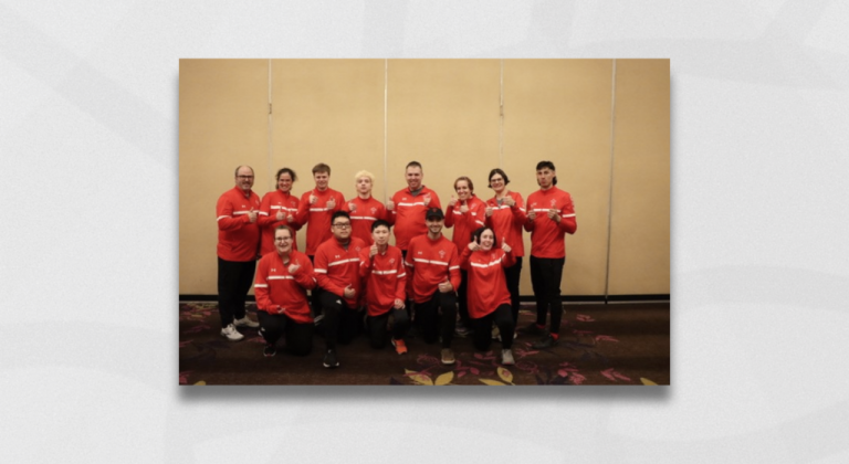 BC Games and Team BC alumni who are competing at the Special Olympics World Winter Games pose for a picture.